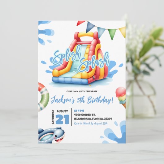 Invitation Splish Splash Summer Pool Party Anniversaire (Debout devant)