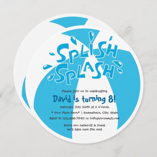 Invitation Splish Splash Summer Pool Party Boys Anniversaire (Devant / Derrière)