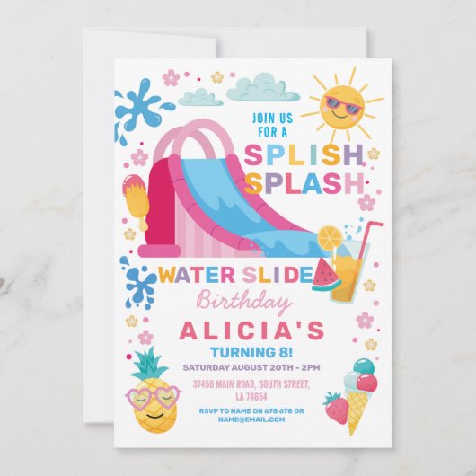 Invitation Splish Splash Waterslide Anniversaire de fête Sole (Devant)