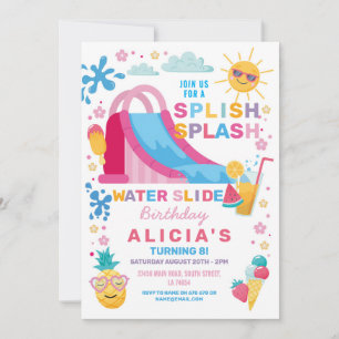 Invitation Splish Splash Waterslide Anniversaire de fête Sole
