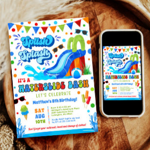 Invitation Splish Splash Waterslide Bassh Boy Anniversaire