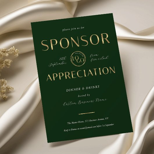 Invitation Sponsor Appreciation Green & Gold Logo Corporate