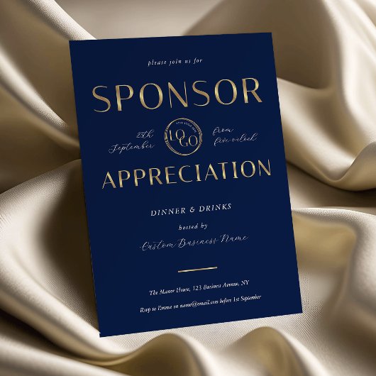 Invitation Sponsor Appreciation Navy & Gold Logo Corporate