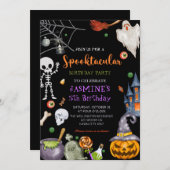 Invitation Spooktacular Black Orange Halloween fête d'anniver (Devant / Derrière)