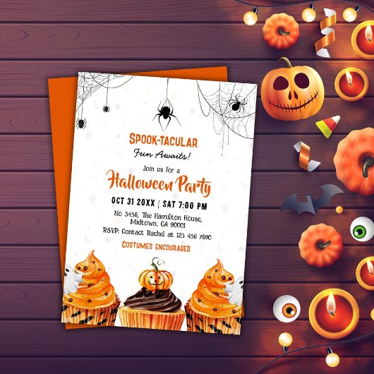 Invitation Spooktacular cupcakes mignon citrouille fête d'Hal