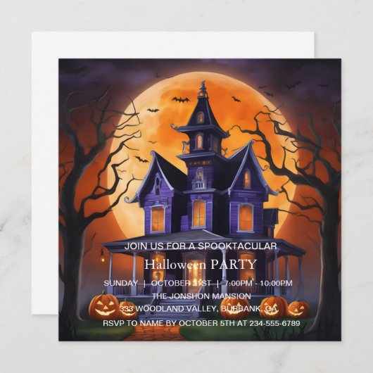 Invitation Spooktacular Dark Haunted House Halloween Party (Devant / Derrière)