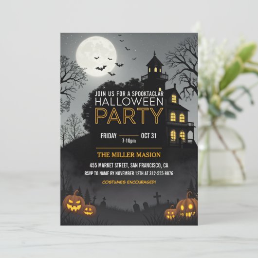 Invitation Spooktacular Dark Haunted House Halloween Party (Debout devant)