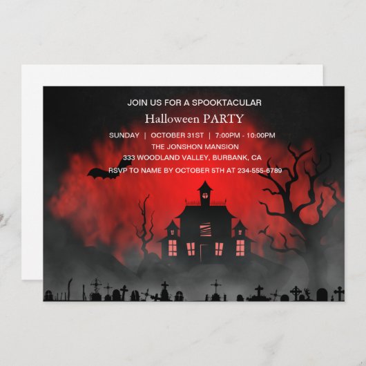 Invitation Spooktacular Dark Haunted House Halloween Party (Devant / Derrière)
