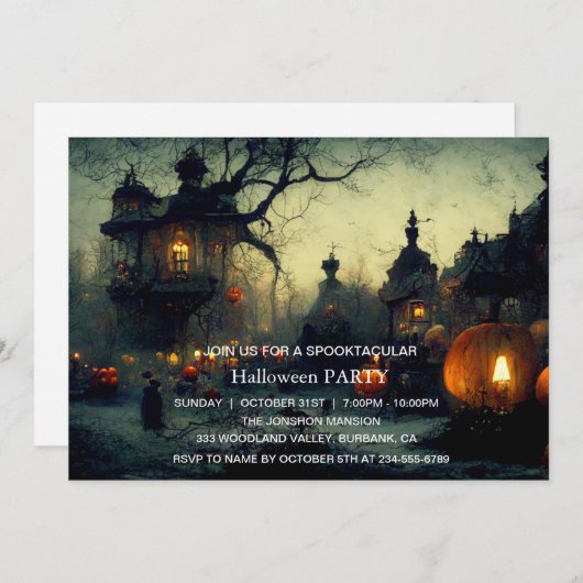 Invitation Spooktacular Dark Haunted House Halloween Party (Devant / Derrière)