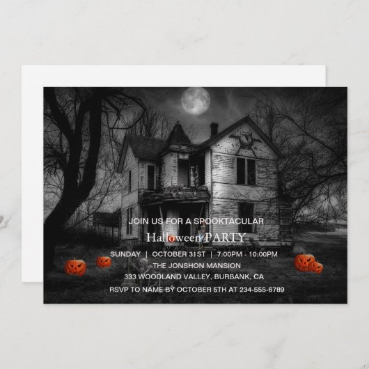 Invitation Spooktacular Dark Haunted House Halloween Party (Devant / Derrière)
