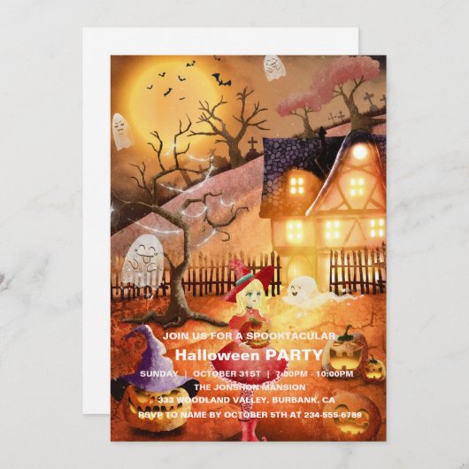 Invitation Spooktacular Dark Haunted House Halloween Party I (Devant / Derrière)