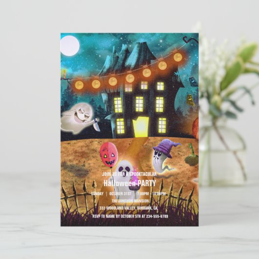 Invitation Spooktacular Dark Haunted House Halloween Party I (Debout devant)