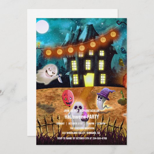 Invitation Spooktacular Dark Haunted House Halloween Party I (Devant / Derrière)