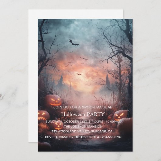 Invitation Spooktacular Dark Haunted House Halloween Party I (Devant / Derrière)