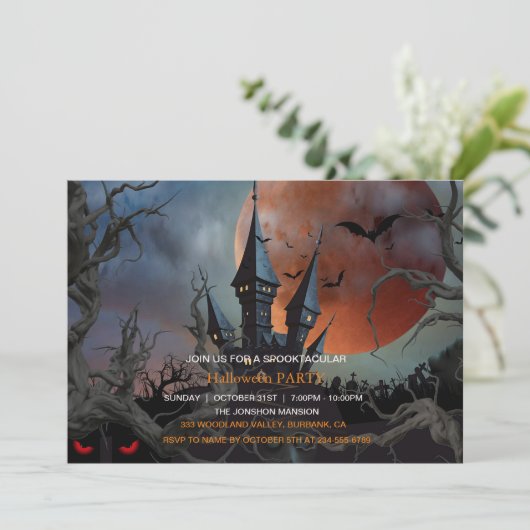 Invitation Spooktacular Dark Haunted House Halloween Party I (Debout devant)