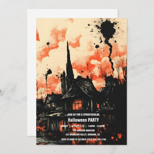Invitation Spooktacular Dark Haunted House Halloween Party I (Devant / Derrière)