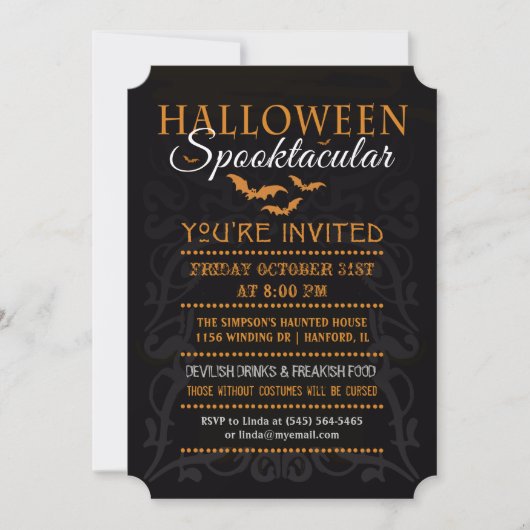 Invitation Spooktacular d'Halloween - Orange et No (Devant)