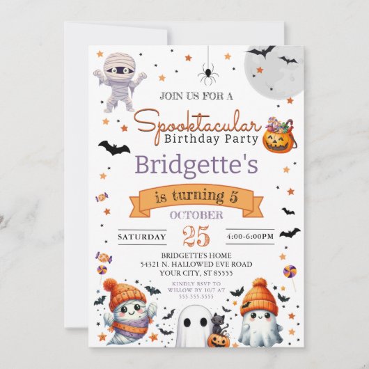 Invitation Spooktacular Ghost mignon Halloween fête d'anniver (Devant)