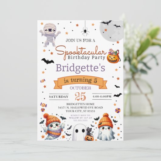 Invitation Spooktacular Ghost mignon Halloween fête d'anniver (Debout devant)