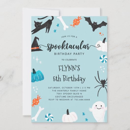 Invitation Spooktacular Halloween Anniversaire Blue Invitatio (Devant)