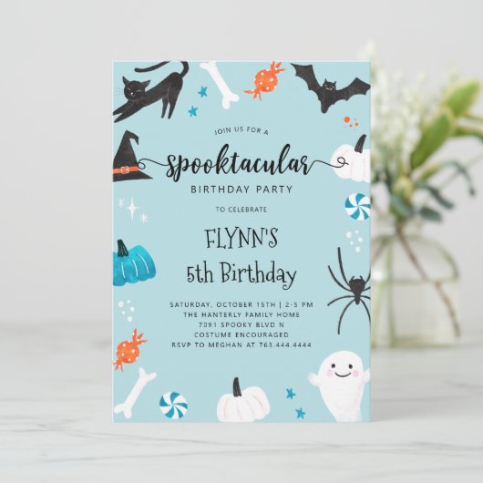Invitation Spooktacular Halloween Anniversaire Blue Invitatio (Debout devant)