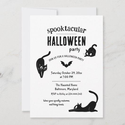 Invitation Spooktacular Halloween Black Cats Party (Devant)