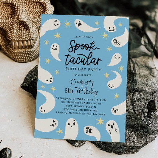 Invitation Spooktacular Halloween Bleu Fantôme Anniversaire