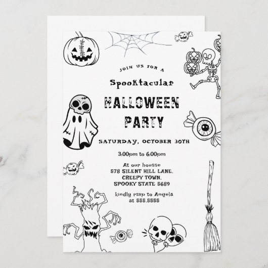 Invitation Spooktacular Halloween Party Balck (Devant / Derrière)