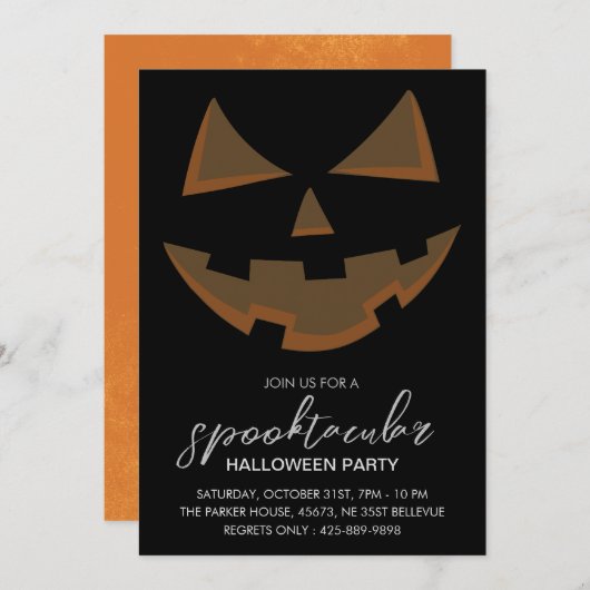 Invitation Spooktacular Halloween Party Noir (Devant / Derrière)