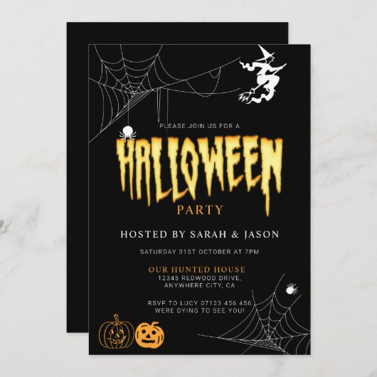 Invitation Spooktacular Halloween Spider Web Witch Party (Devant / Derrière)