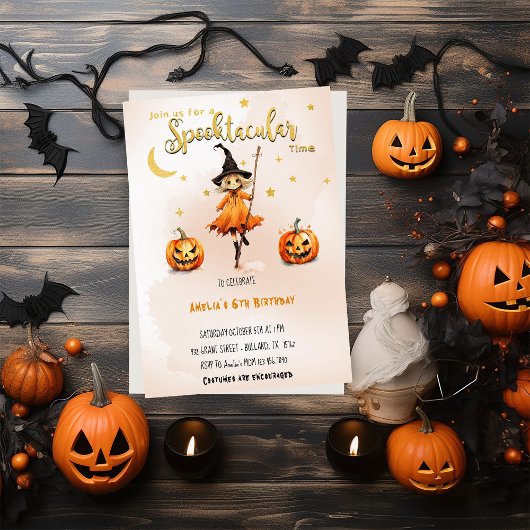 Invitation Spooktacular Heure Halloween Witch Girl Anniversai