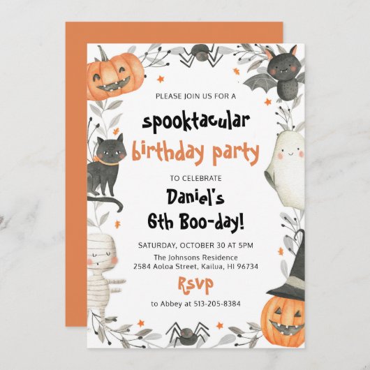 Invitation Spooktacular mignon Halloween Anniversaire Invitat (Devant / Derrière)
