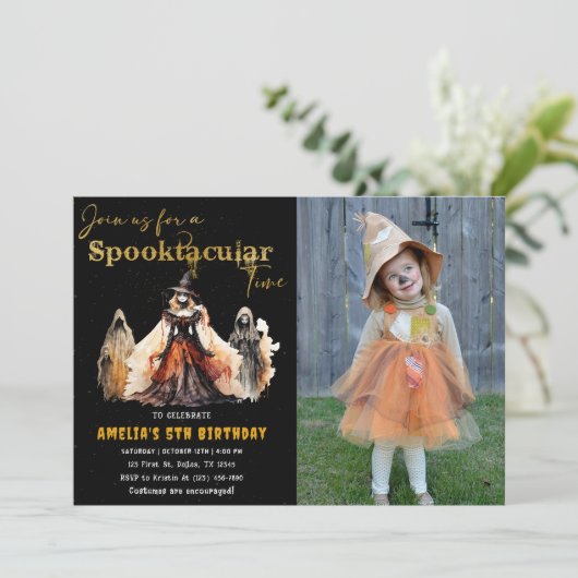 Invitation Spooktacular Party Halloween sorcières Anniversair (Debout devant)
