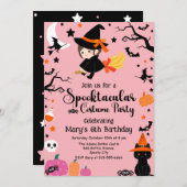 Invitation Spooktacular Sorcière rose Halloween fête d'annive (Devant / Derrière)