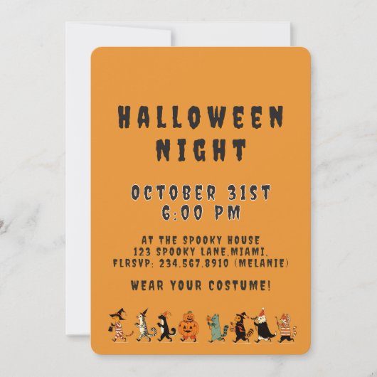 Invitation Spooky Cat and Costume Halloween Night (Devant)