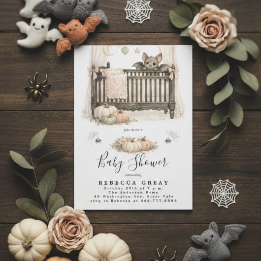 Invitation Spooky Chic Gothic Bat & Pumpkins Baby Shower