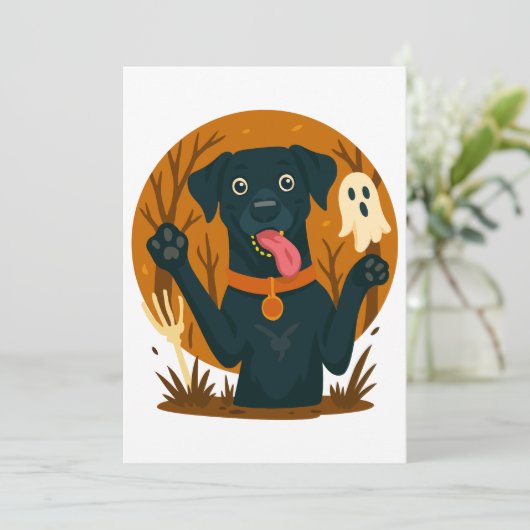 Invitation Spooky Cute Black Dog with Ghost  (Debout devant)