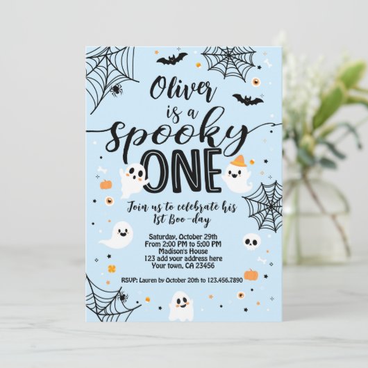 Invitation Spooky One Blue Ghost Halloween (Debout devant)