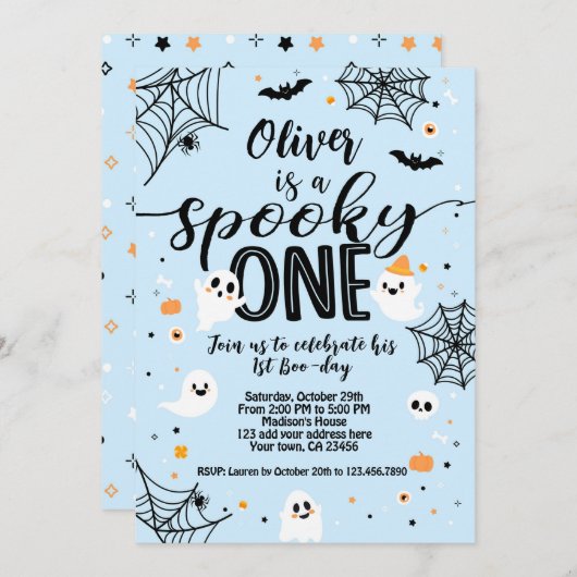 Invitation Spooky One Blue Ghost Halloween (Devant / Derrière)