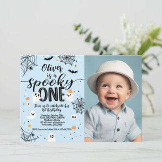 Invitation Spooky One Blue Ghost Halloween Invite with Photo