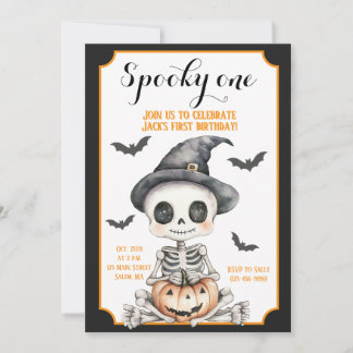 Invitation Spooky One | Joyeux squelette Halloween 1er annive