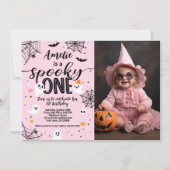 Invitation Spooky One Pink Ghost Halloween Invite with Photo (Devant)