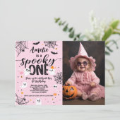 Invitation Spooky One Pink Ghost Halloween Invite with Photo (Debout devant)