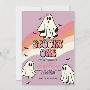 Invitation Spooky One Retro Halloween Fantôme 1er Anniversair