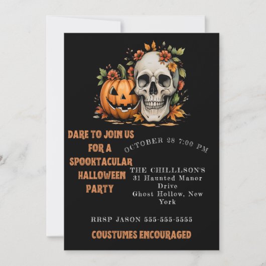Invitation Spooky Skull and Pumpkin Art (Devant)