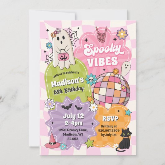 Invitation Spooky Vibes Retro Halloween Ghost Birthday (Devant)