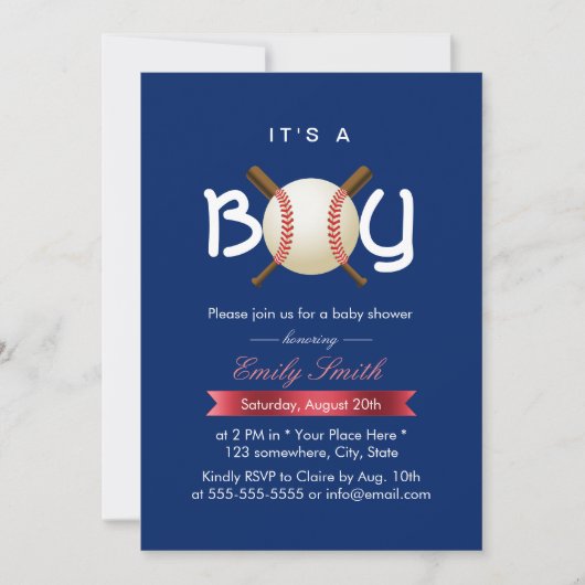 Invitation Sport Baseball Thème C'est un Baby shower garçon (Devant)