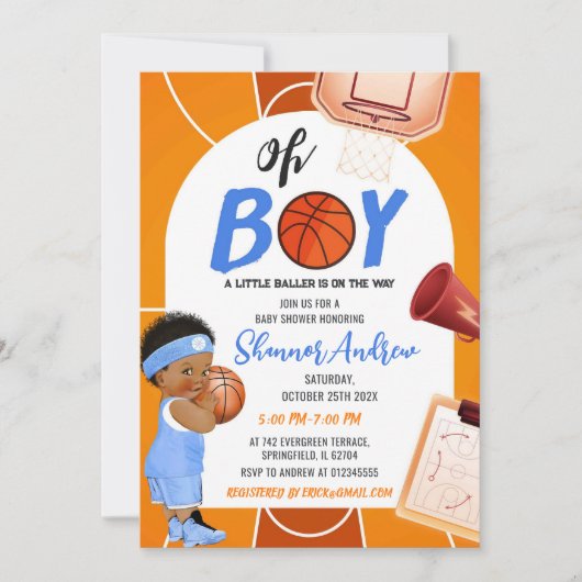 Invitation Sport corporel Baby shower de basket-ball (Devant)