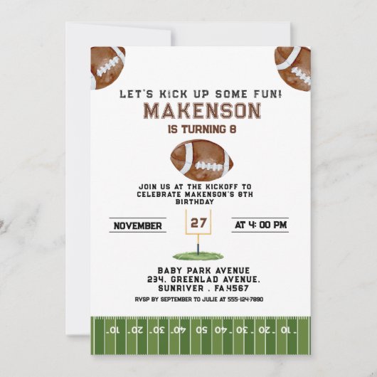 Invitation Sport Football  Second Birthday 8th year Down (Devant)