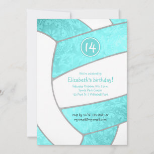 Invitation sport girly brillant turquoise volleyball annivers
